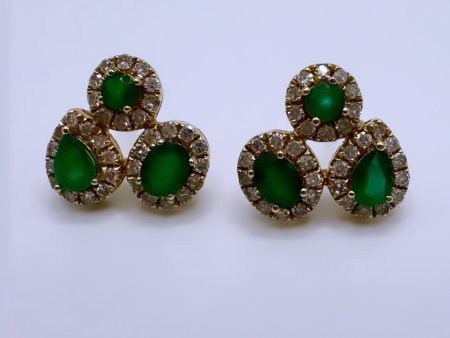 Small Emerald Diamond Cluster Studs Cheap