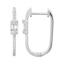 14k White Gold Diamond rounded rectangle hoops Hot on Sale