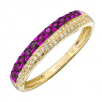 14k Yellow Gold Half Ruby & Half Diamond Ring   Pink Rhodium Hot on Sale