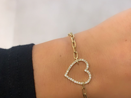 14K GOLD DIAMOND HEART BRACELET Discount