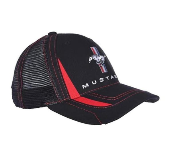 HAT - Ford Mustang Tri Bar Pony Logo Mesh Back Trucker Style Cap Discount