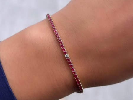 14K GOLD DIAMOND RUBY TENNIS BRACELET Sale