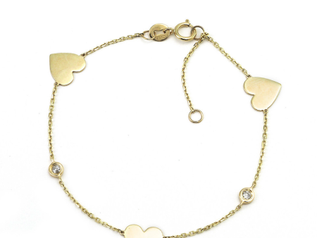 14K YELLOW GOLD HEART AND BEZEL DIAMOND BRACELET Supply