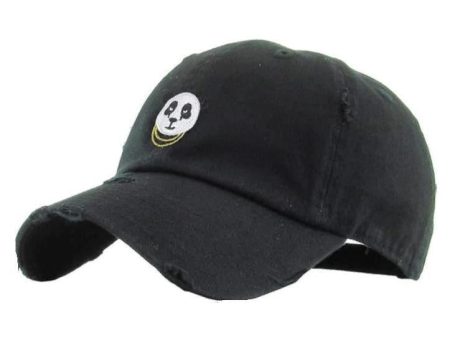 KBETHOS Panda Vintage Distressed 6 Panel Hat Black KBSV-056 BLK- Online