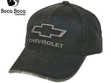 Chevrolet Weathered Ball Cap 3-D Embroidered with Camo Trim Hat Discount