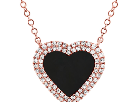 14k Gold Diamond and Onyx Sara Heart Necklace Fashion