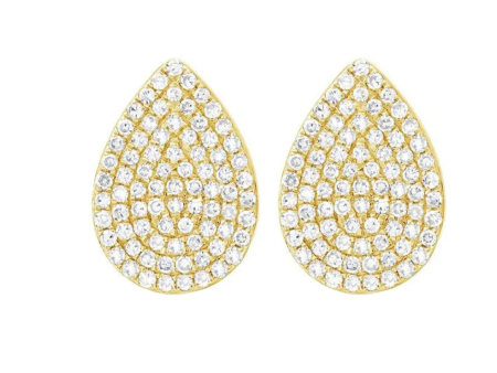 14k Gold Diamond Large Pave Pear Studs Discount