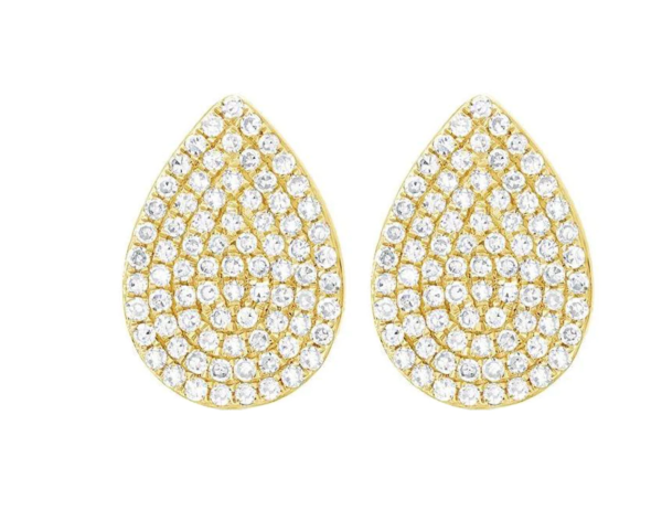 14k Gold Diamond Large Pave Pear Studs Discount