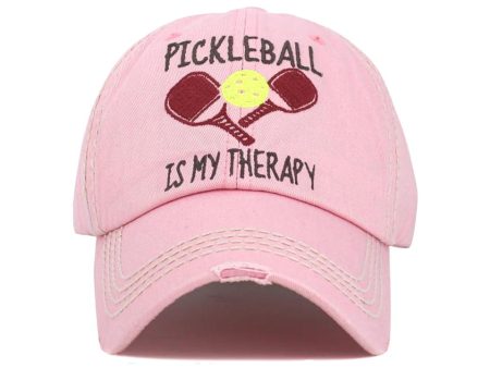 Pickleball Is My Therapy Distressed Cap Unconstructed Embroidered Light Pink Hat Discount