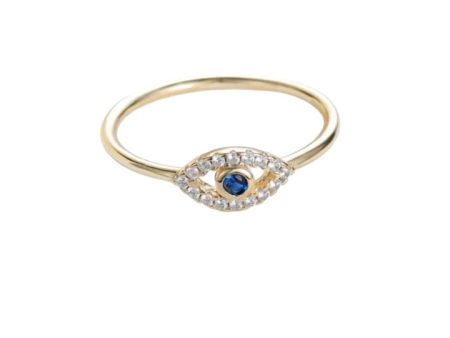 Yellow Gold Eye Round Bezel Sapphire Ring Fashion