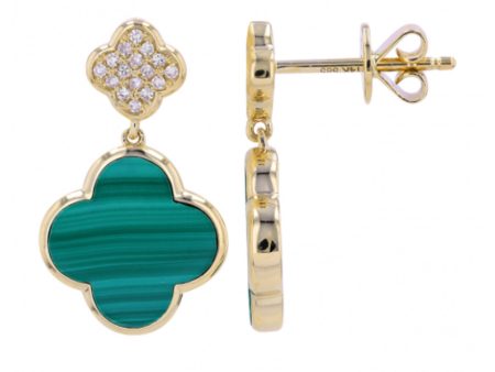 14k Yellow Gold Clover Drop Malachite Drop Stud Earrings Online