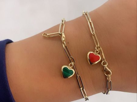 14k Gold Puffy Heart Charm Bracelet For Cheap