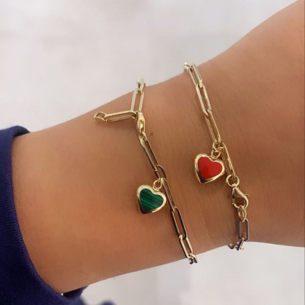 14k Gold Puffy Heart Charm Bracelet For Cheap