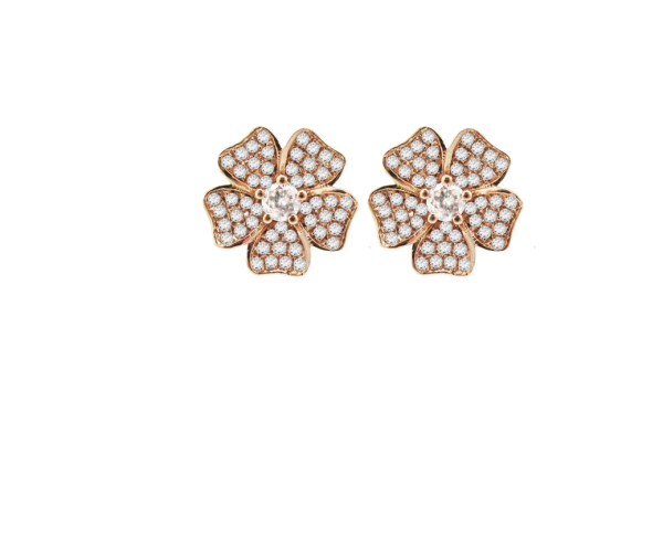 14k Gold Pave Diamond Flower Studs Online