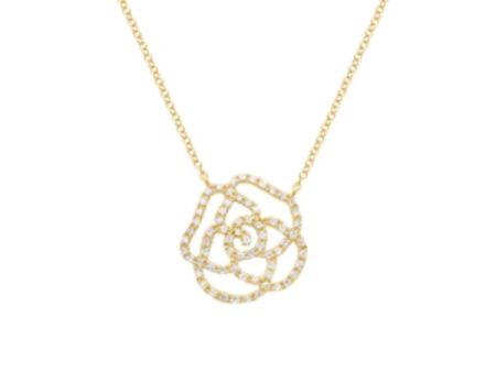 14k Yellow Gold Diamond Small Rose Necklace Fashion