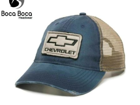 Chevrolet Appliqued Vented Mesh Adjustable Trucker Cap Blue on Sale