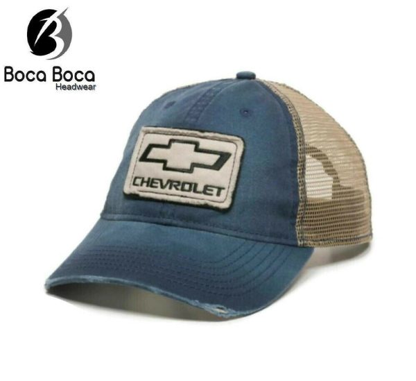 Chevrolet Appliqued Vented Mesh Adjustable Trucker Cap Blue on Sale