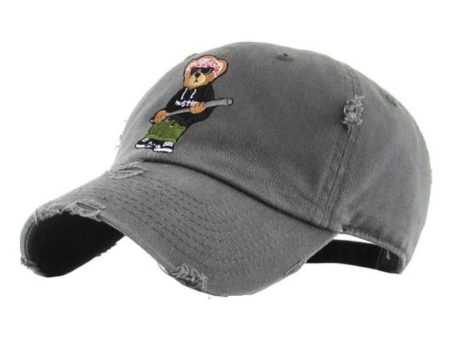 KBETHOS Hustle Bear Vintage Distressed 6 Panel Hat Dark Grey KBSV-3088V-DGY-197 Online