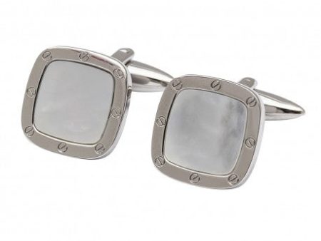 14k White Gold Mother of Pearl Square Cufflinks Online Hot Sale