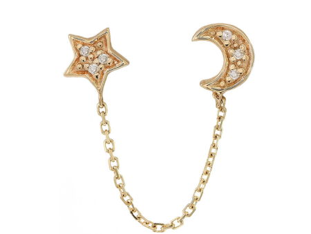 14k Gold Diamond Star and Moon Connected Earring on Sale