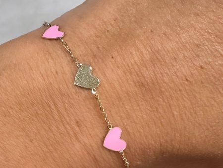 14k Yellow Gold and Pink Heart Bracelet Fashion