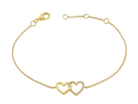 14k Gold Diamond Double Heart Bracelet Online now