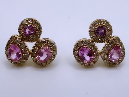 Small Pink Sapphire Cluster Studs Online Sale