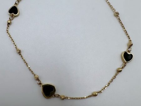 14k Yellow Gold Onyx 3 Heart Bracelet Fashion