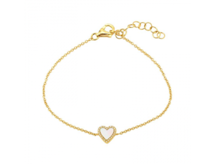 14k Gold Diamond Mother of Pearl Heart Bracelet Supply