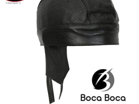 Headwrap Black Perforated Vented Genuine Leather Hot Leathers Bandana Du-Doo Rag on Sale