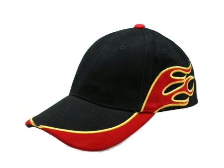 Hat - Red Flames Black Adjustable Embroidered Ball Cap For Sale