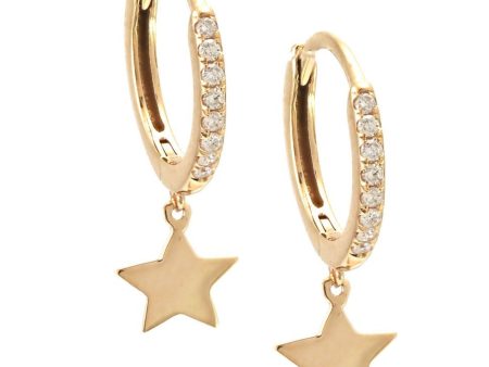 14K Gold Fashion Full Micro Pave Star Diamond Huggie Earrings For Cheap