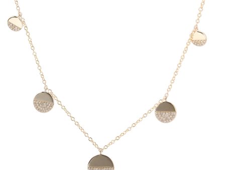 14k Gold Half Pave Diamond Circle 7 Station Necklace Hot on Sale