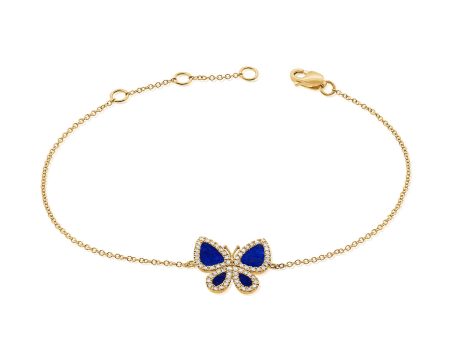 14k Gold Diamond and Lapis Ella Butterfly Bracelet Discount