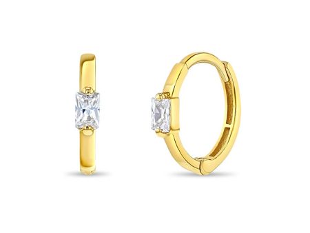 14k Gold Baguette Cut CZ Huggie 9mm Toddler   Kids Earrings For Sale