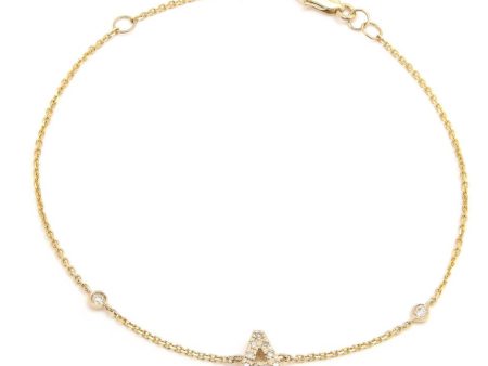 14ct Yellow Gold Initial Diamond Bracelet with 2 Diamonds on the Side Hot on Sale