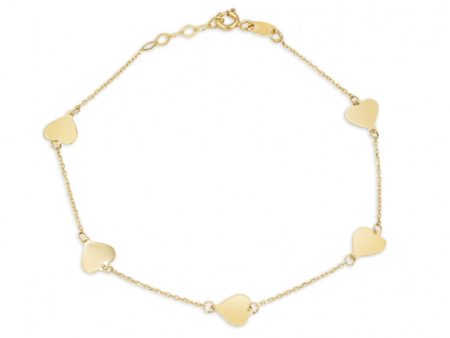 14k Yellow Gold 5 Heart Bracelet Online now