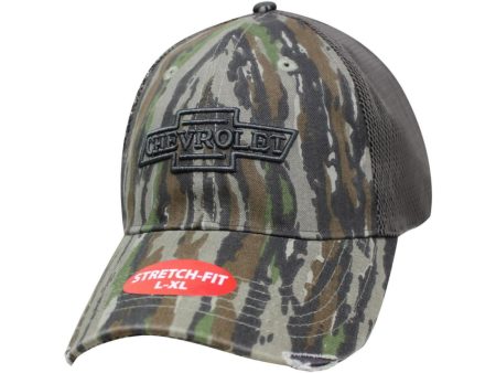 Chevrolet Hat Realtree Camouflage Stretch Fit L-XL Mesh Distressed Bill Cap Hot on Sale