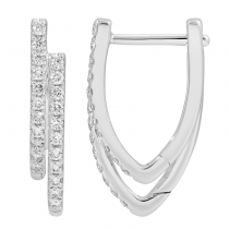 14k White Gold Double Line Diamond Hoop Earrings Fashion