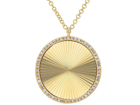 14k Yellow Gold Lines   Fluted Disc Diamond Necklace Hot on Sale