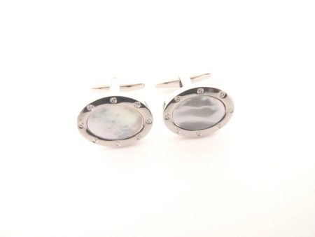 14k White Gold Mother of Pearl Round Cufflinks Cheap