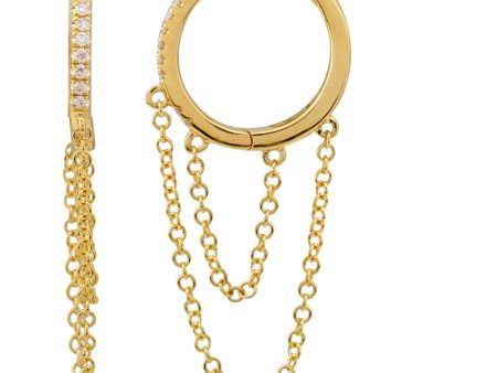 14k Yellow Gold Diamond Double Chain Huggie Earring Online Sale