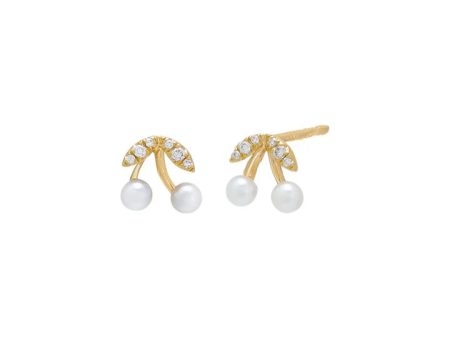 14k Diamond and Pearl Cherry Studs Online Sale