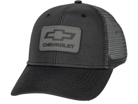 Hat Chevrolet Black & Grey Mesh Rubber Patch Trucker Cap Sale