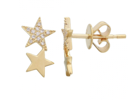 14k Gold Diamond Double Star Stud For Cheap