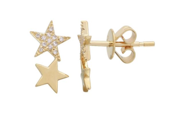 14k Gold Diamond Double Star Stud For Cheap