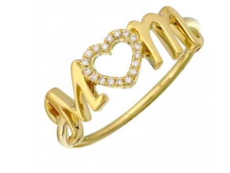 14k Gold Diamond Mom Heart Ring on Sale