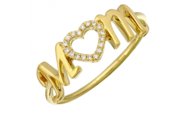 14k Gold Diamond Mom Heart Ring on Sale