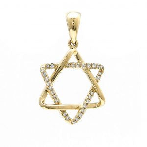 14k Gold Jewish Star Single Prong Diamond Pendant Cheap