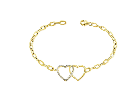 14K GOLD DIAMOND DOUBLE HEART CHAIN BRACELET on Sale